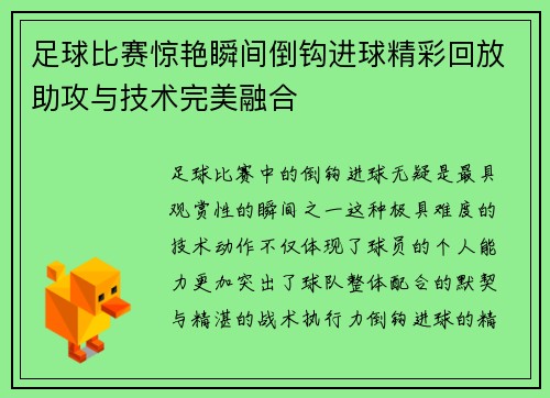 足球比赛惊艳瞬间倒钩进球精彩回放助攻与技术完美融合
